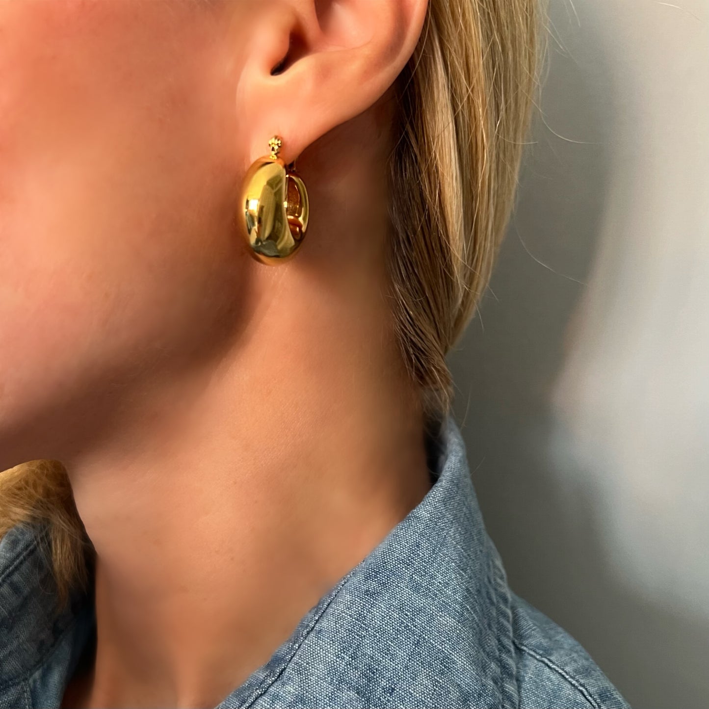 thick gold hoop earrings, 18k gold plated waterproof jewellery, GE13