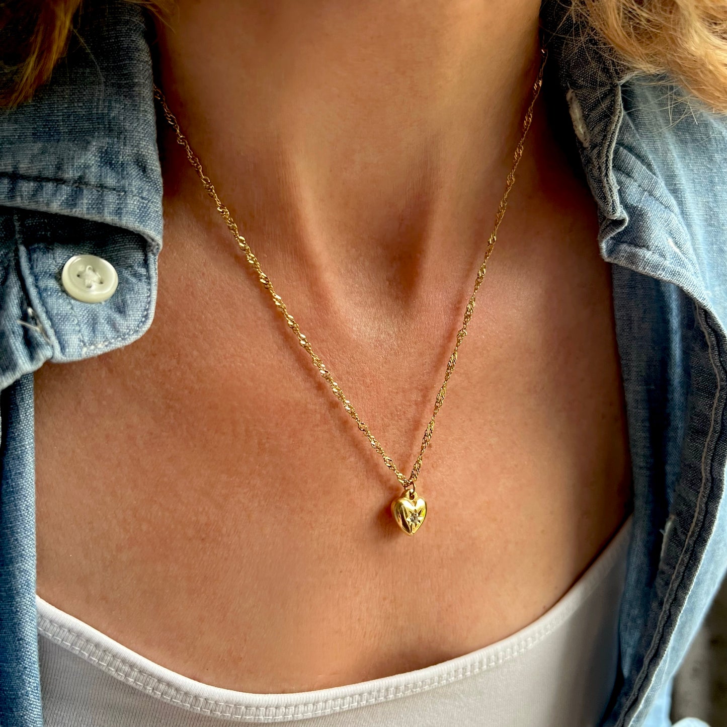 gold heart charm necklace, GN07