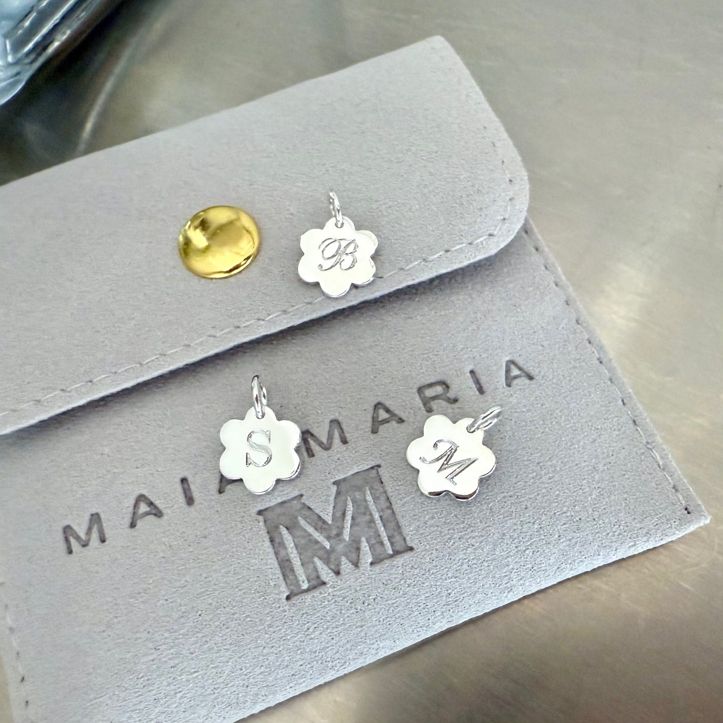 engraved daisy mini initial