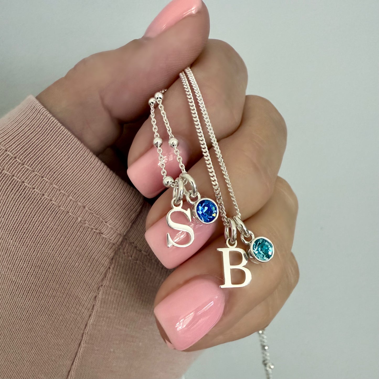 custom birthstone and initial necklace, birthday gift, SN31