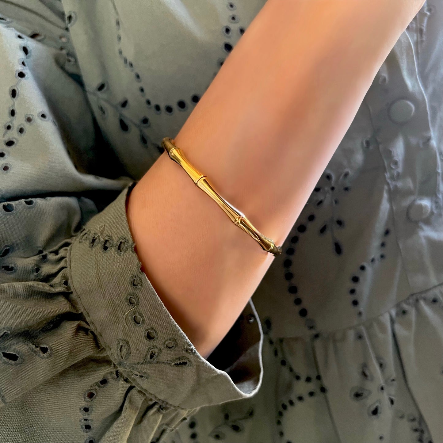 gold bamboo bangle, 18k gold plated waterproof jewellery, GB02