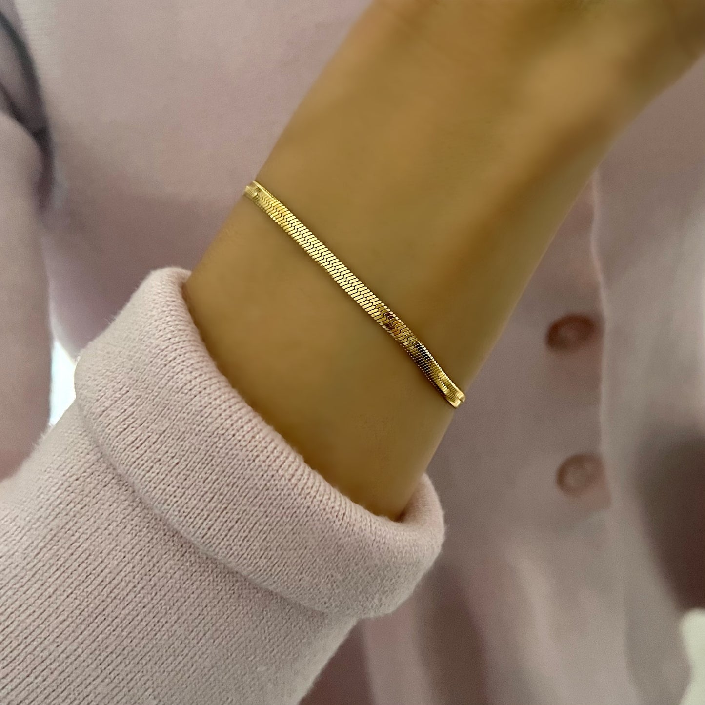 gold herringbone bracelet, 18k gold plated waterproof jewellery, GB04