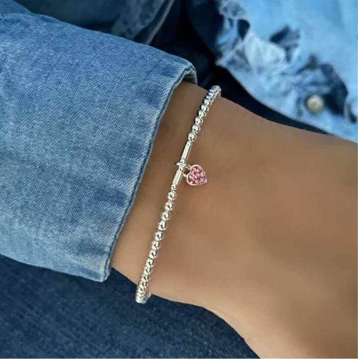 dainty heart charm beaded bracelet, CORTINA MINI SB15