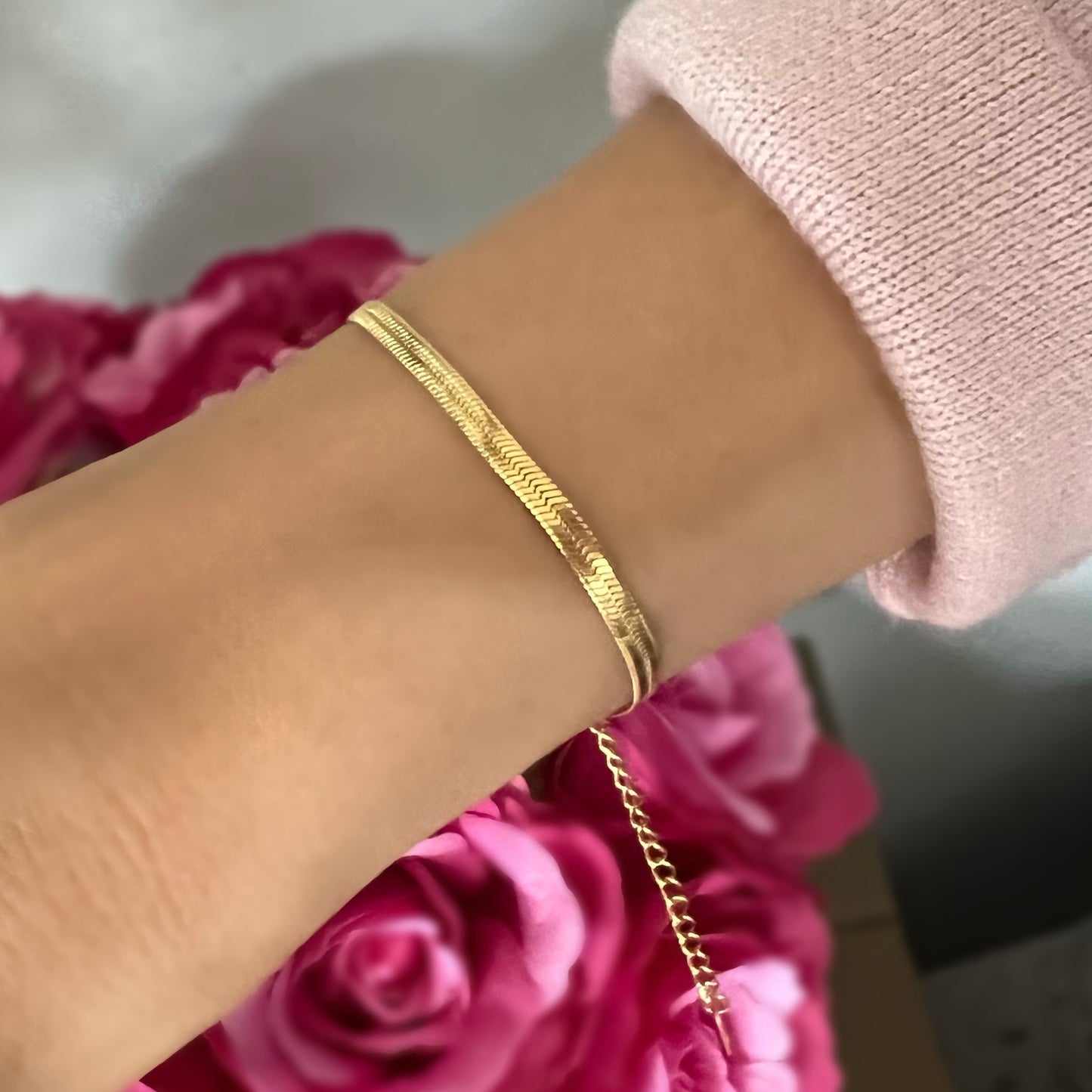 gold herringbone bracelet, 18k gold plated waterproof jewellery, GB04