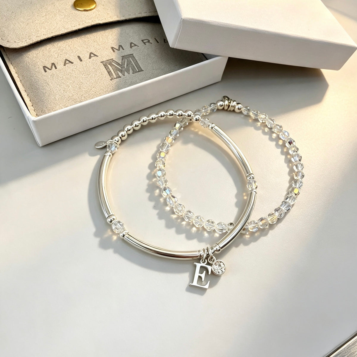 birthstone and initial beaded bangle SBB02