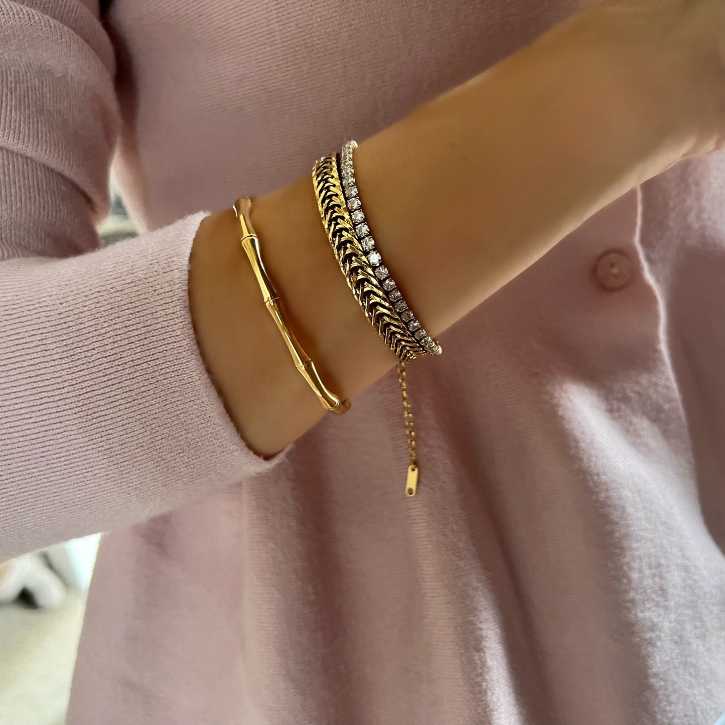 gold bamboo bangle, 18k gold plated waterproof jewellery, GB02