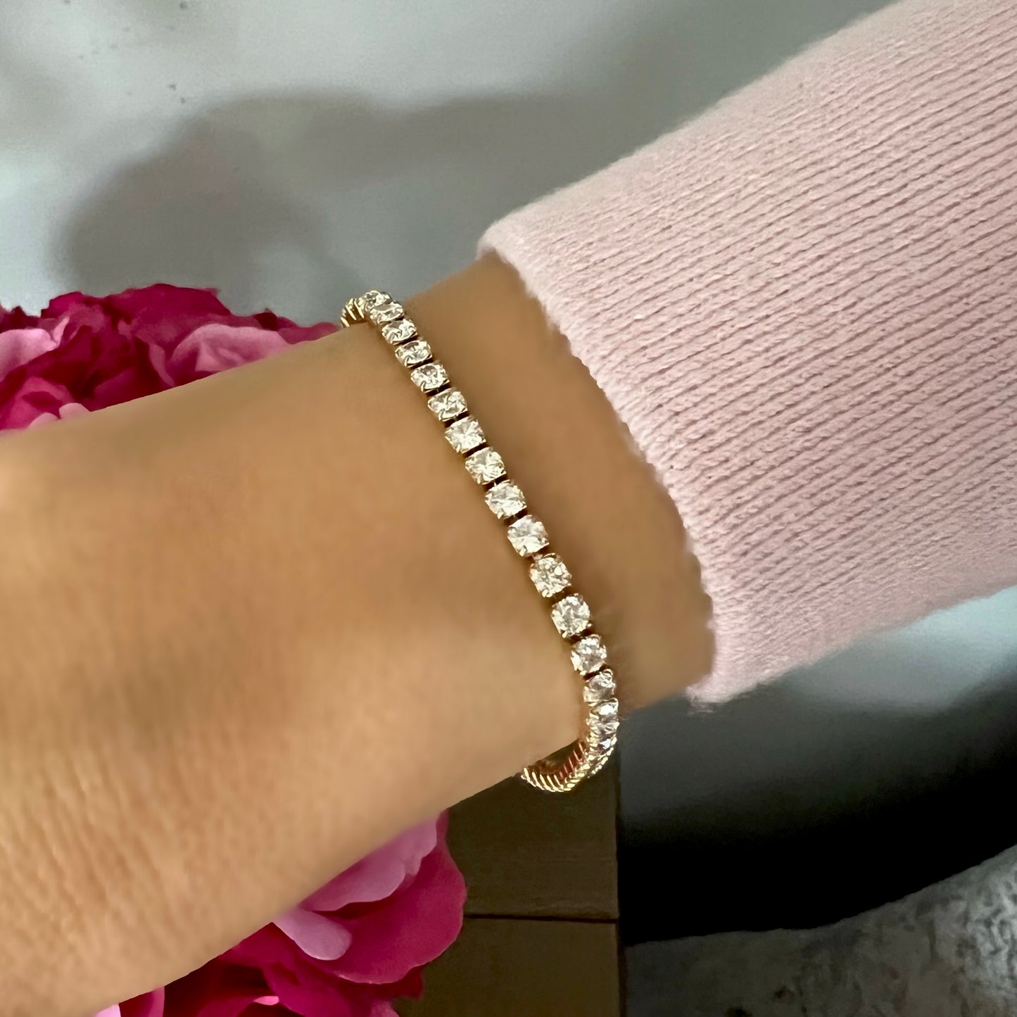 gold tennis bracelet, 18k gold plated waterproof jewellery, GB05
