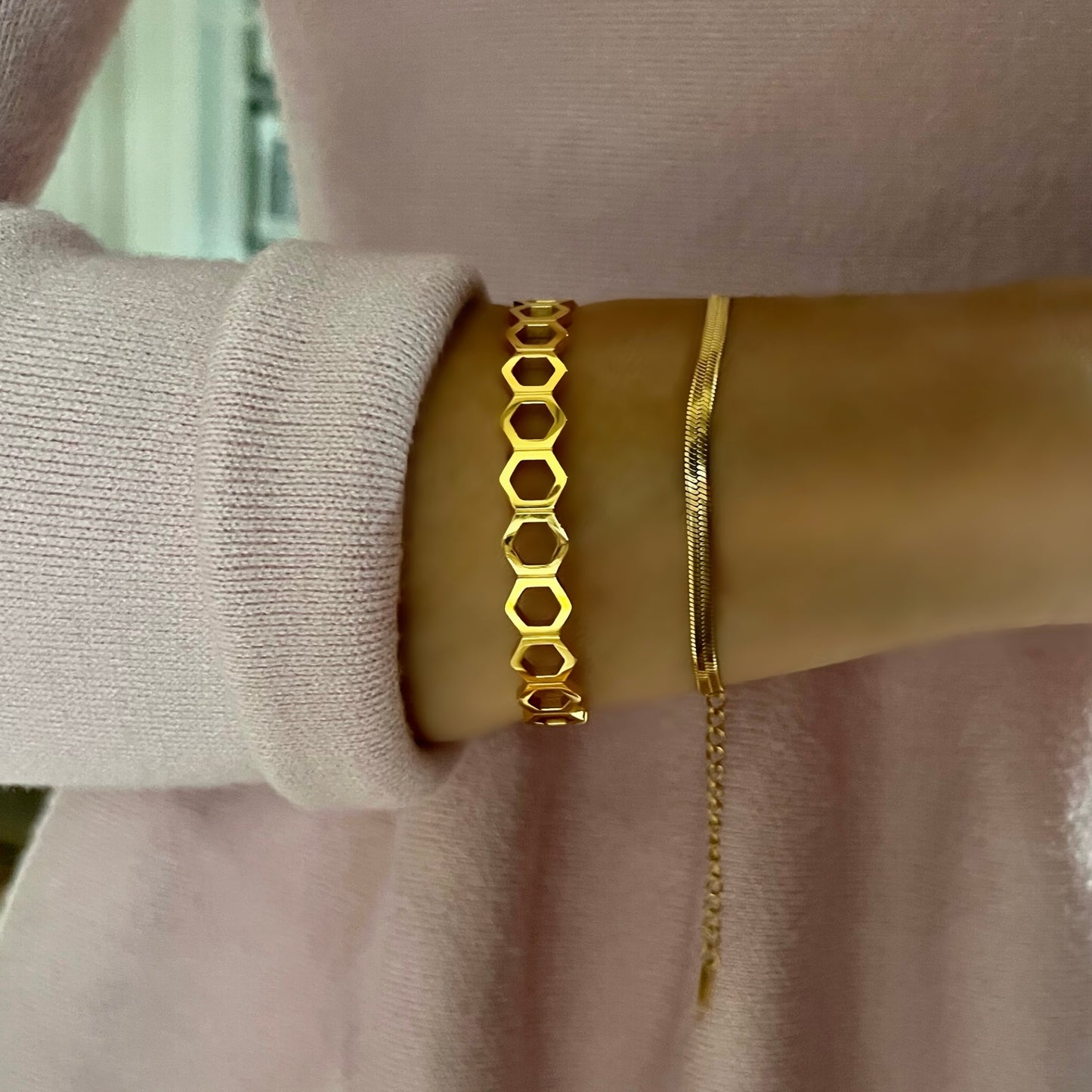 gold herringbone bracelet, 18k gold plated waterproof jewellery, GB04