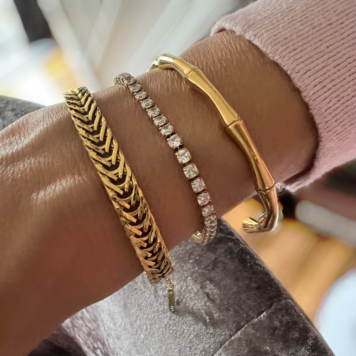 gold bamboo bangle, 18k gold plated waterproof jewellery, GB02