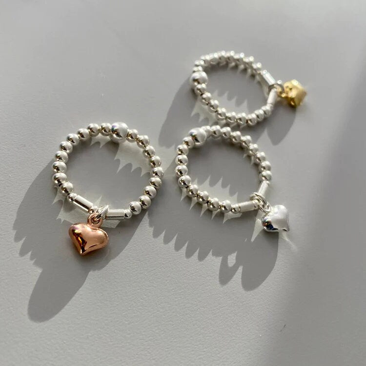 stacking heart charm ring, sterling silver stretch ring, handmade jewellery, minimalist jewellery, gifts for woman, Sweetie -SR29