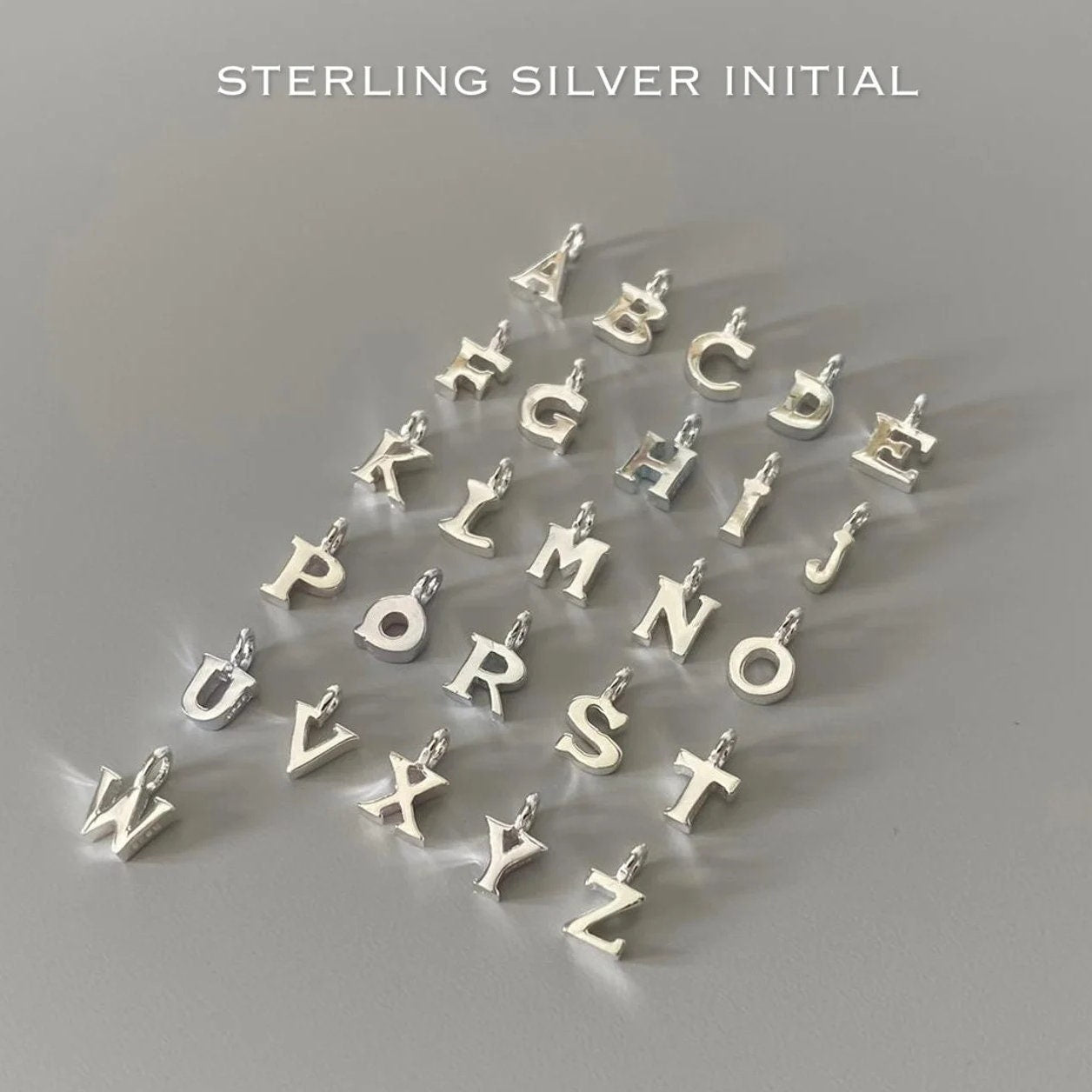 Sterling Silver Initial Ring with Heart Charm: Personalized Dangle Ring