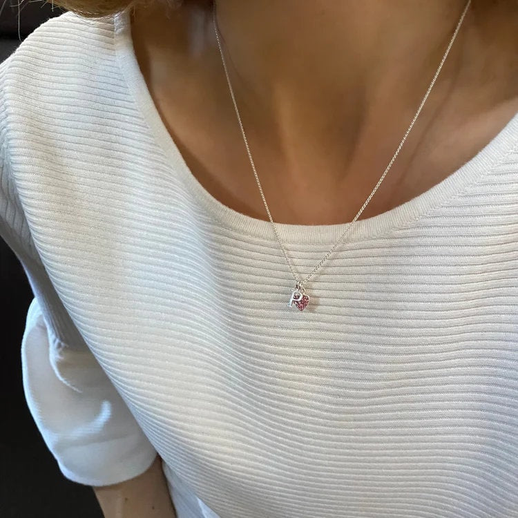 initial necklace with crystal heart charm, letter necklace, monogram necklace, personalised jewellery, gifts, INITIAL Crystal Heart-SN35