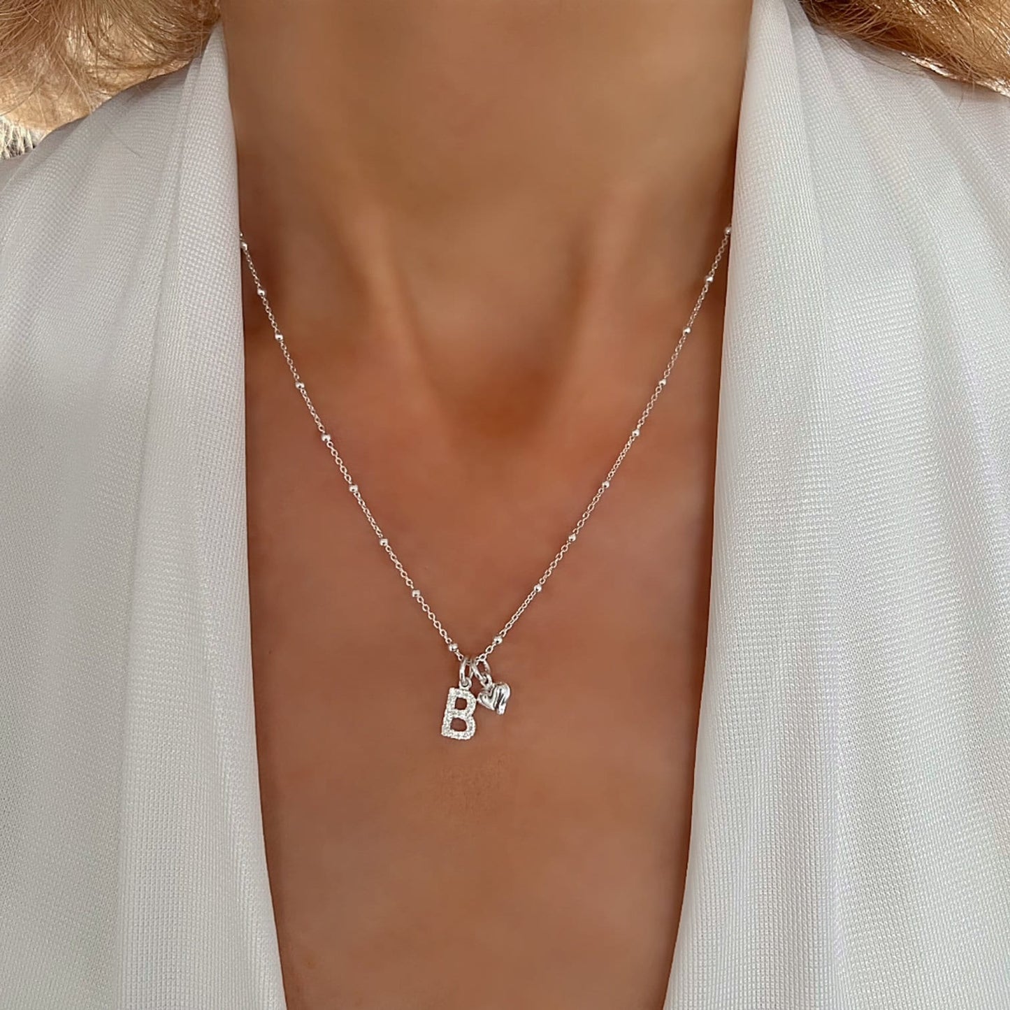 custom initial necklace with heart charm, sterling silver, personalised jewellery, 18th birthday gift, letter necklace, gift for wife, SNM01