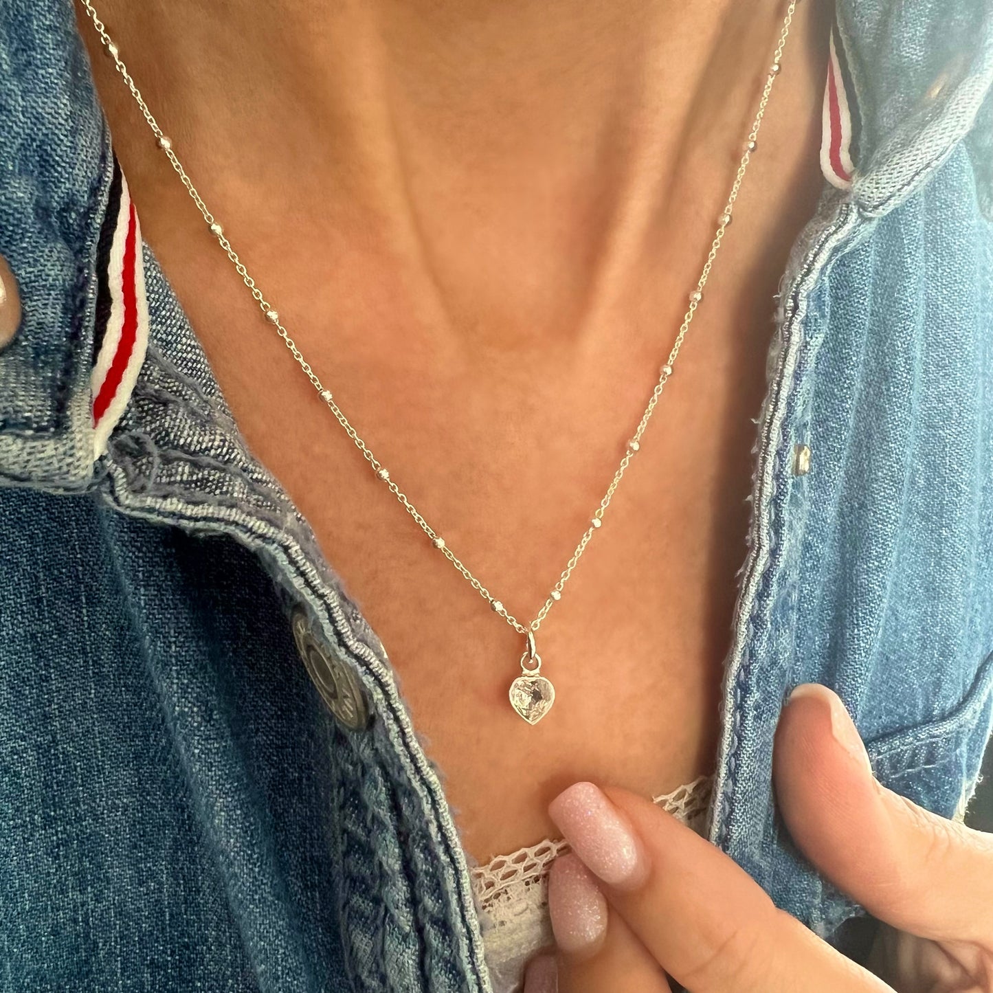 heart charm necklace, sterling silver, gift for mum, handmade, bridesmaids gift, birthday gifts, minimalist necklace, CRYSTAL heart-SNM02