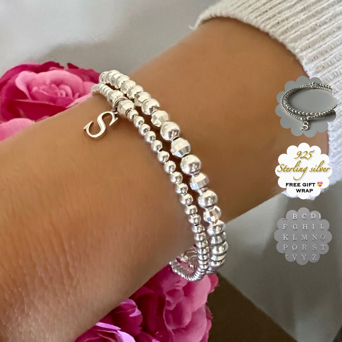 initial bracelet stack, handmade beaded bracelet set, minimalist gifts, bracelet for women, IMMB01