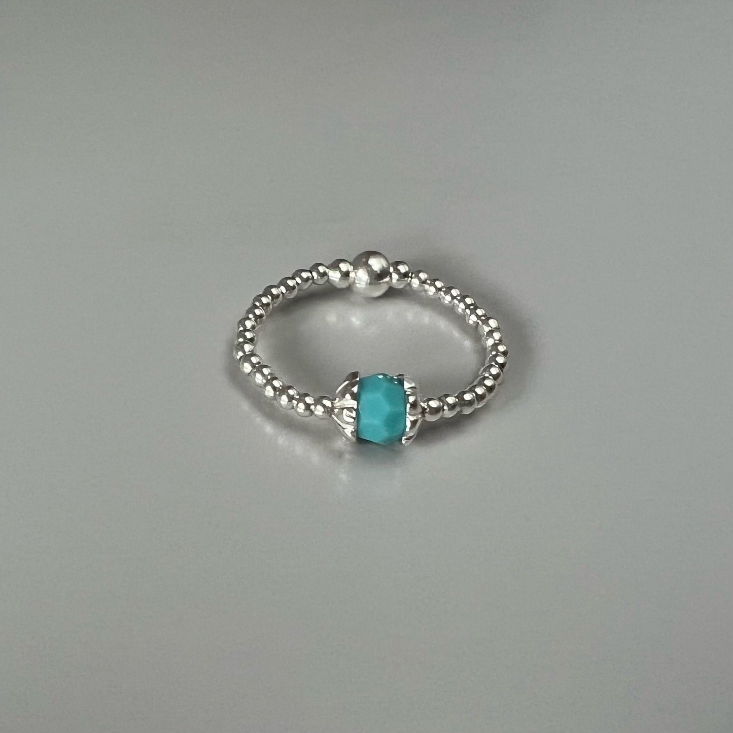 turquoise ring, dainty stacking ring, handmade gifts, beaded stretch ring birthday gift, gifts for women, Bubble SRM08