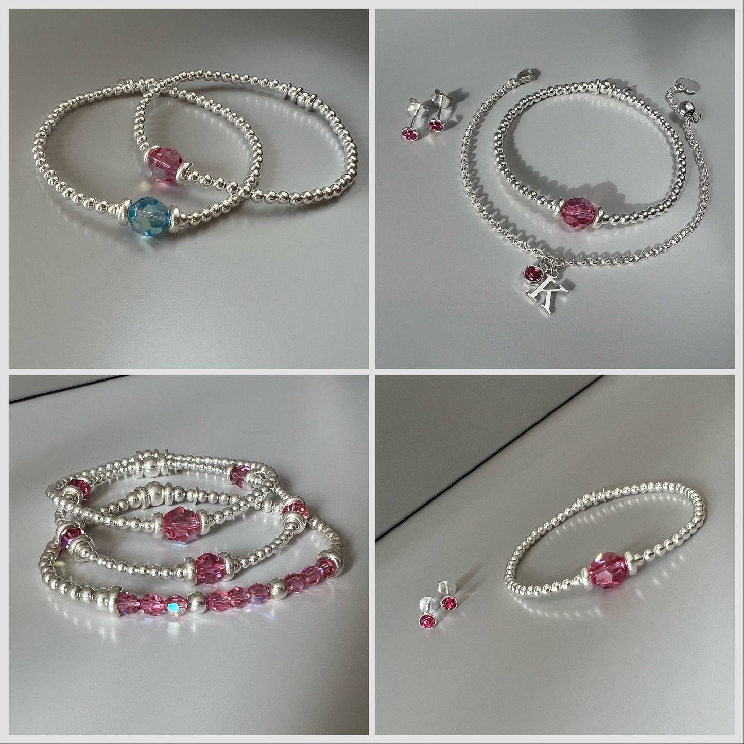 birthstone bracelet, sterling silver, handmade, bead bracelet, gift for her, personalised, stackable bracelet, stretchy, KELLY-SBM03
