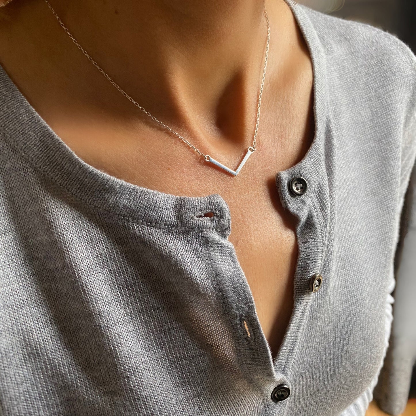 chevron necklace, v bar necklace, geometric necklace, handmade gift for women, bridal jewellery, birthday gift, Mila-SN16