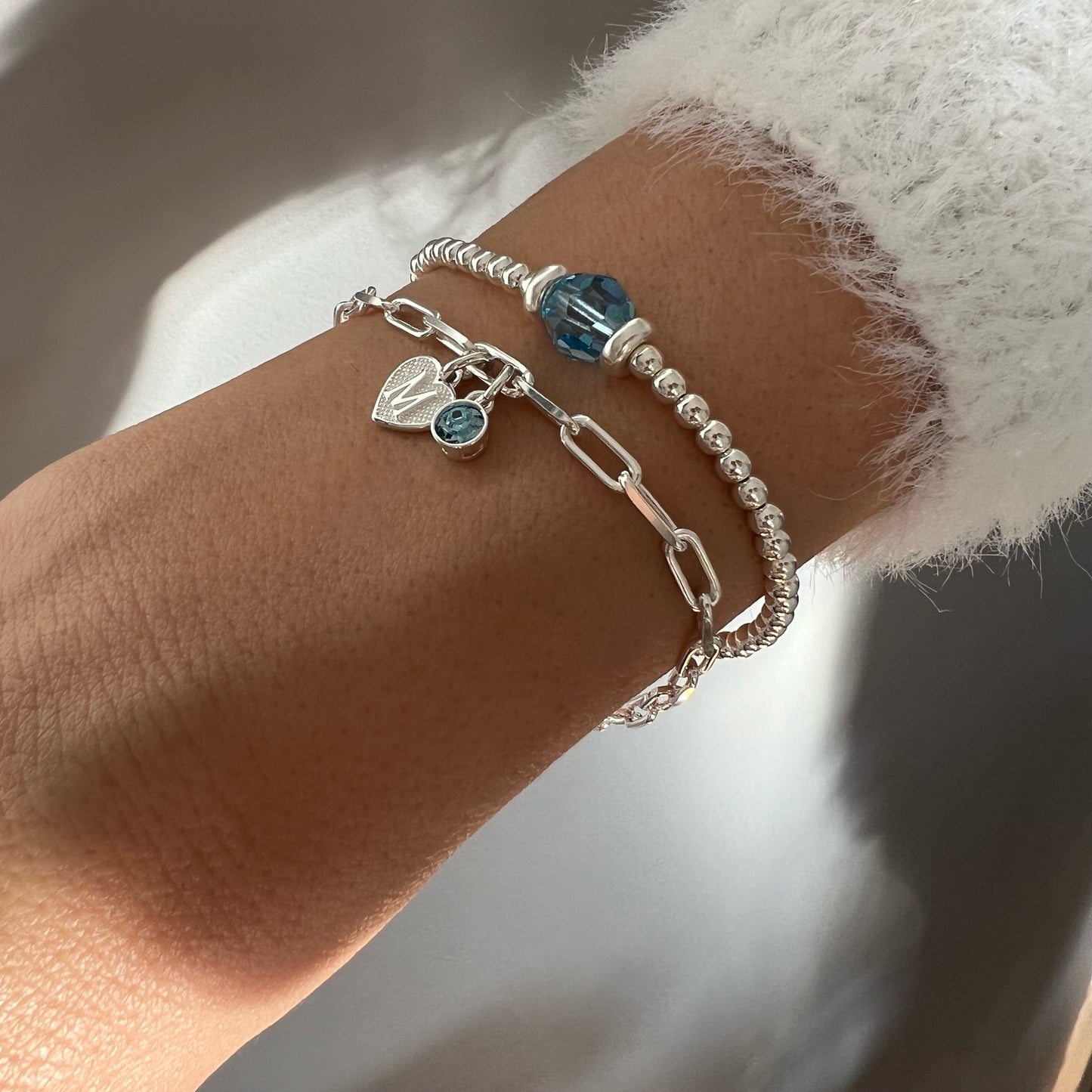 birthstone and initial sterling silver bracelet, personalised jewellery, monogram bracelet,18th birthday gift, LOTTI HIB-SBM13