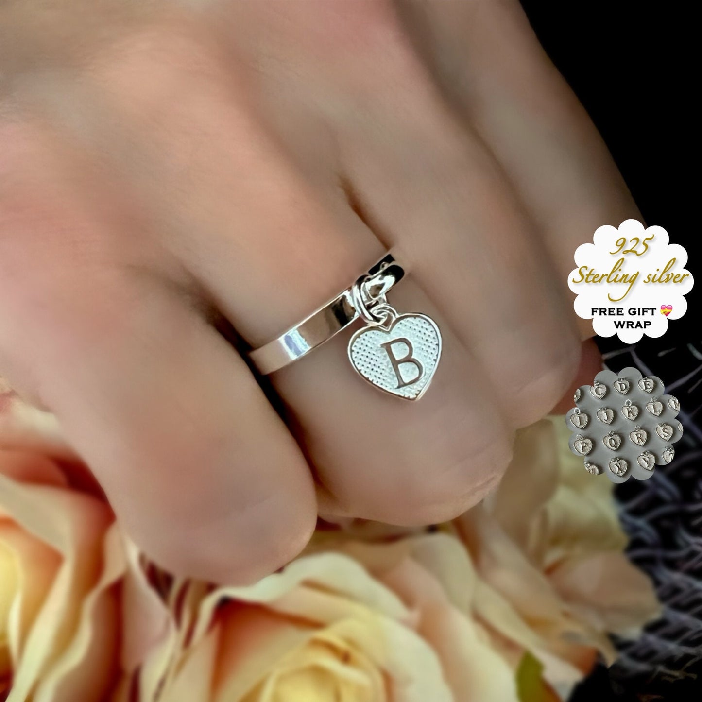 initial ring, sterling silver band, 18th birthday gift, dangle ring, minimalist jewellery, monogram charm ring, custom jewellery, SRM11