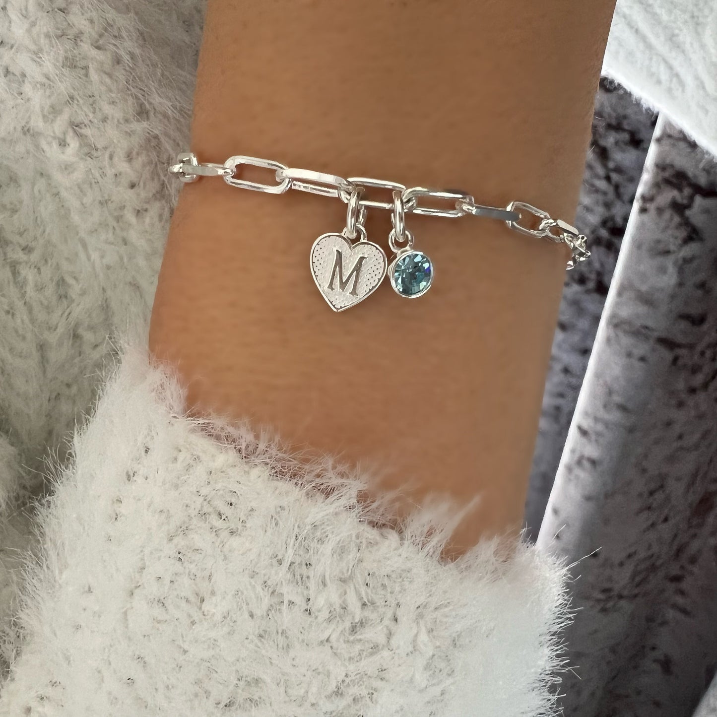 birthstone and initial sterling silver bracelet, personalised jewellery, monogram bracelet,18th birthday gift, LOTTI HIB-SBM13