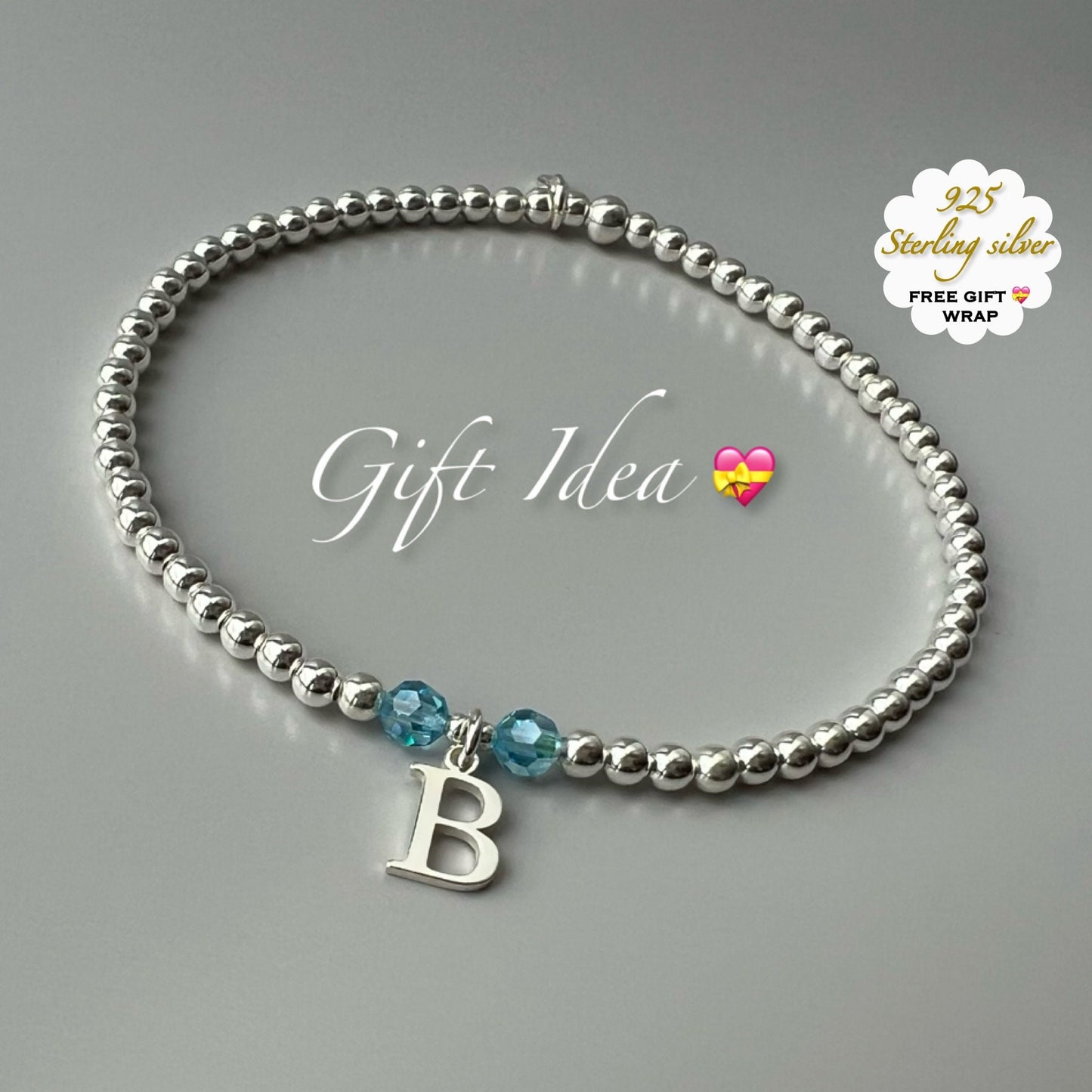 birthstone and letter bracelet, beaded bracelet, sterling silver, gifts for women, personalised gift, monogram gifts, 18th birthday, SBM15