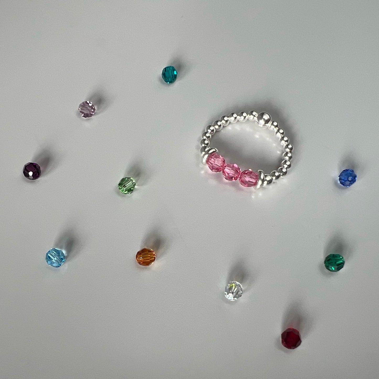 dainty birthstone ring, sterling silver, stacking ring, beaded ring, stretchy ring, personalised gift for her, birthday gift, SRM20