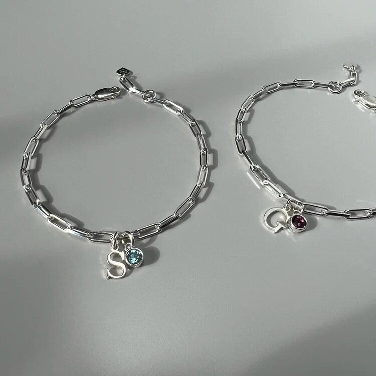 birthstone and initial bracelet, custom letter bracelet, personalised gifts, monogram bracelet, 18th birthday gift, LOTTI Initial&Birth SB71