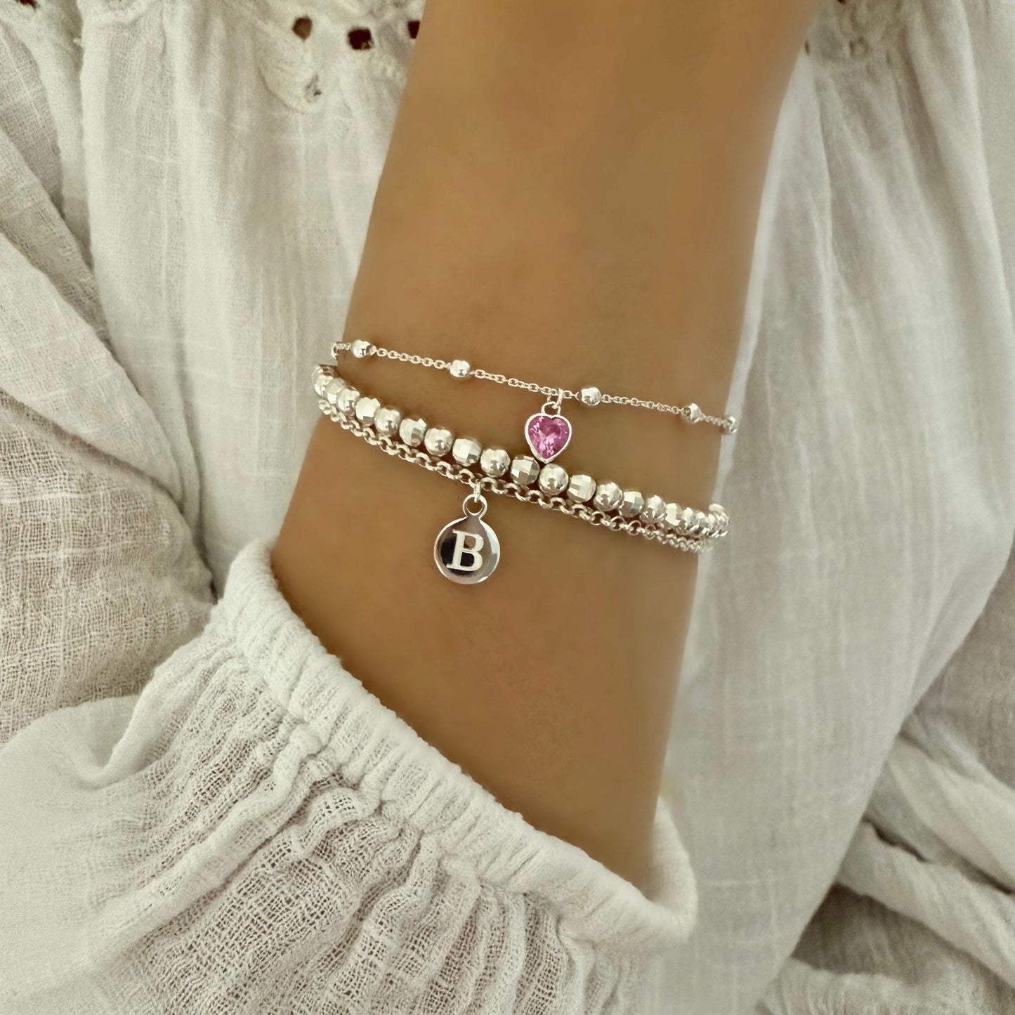 initial disc charm bracelet, engraved letter disc, sterling silver, everyday jewellery, personalised, bridesmaids gifts, gift for her, SBE10