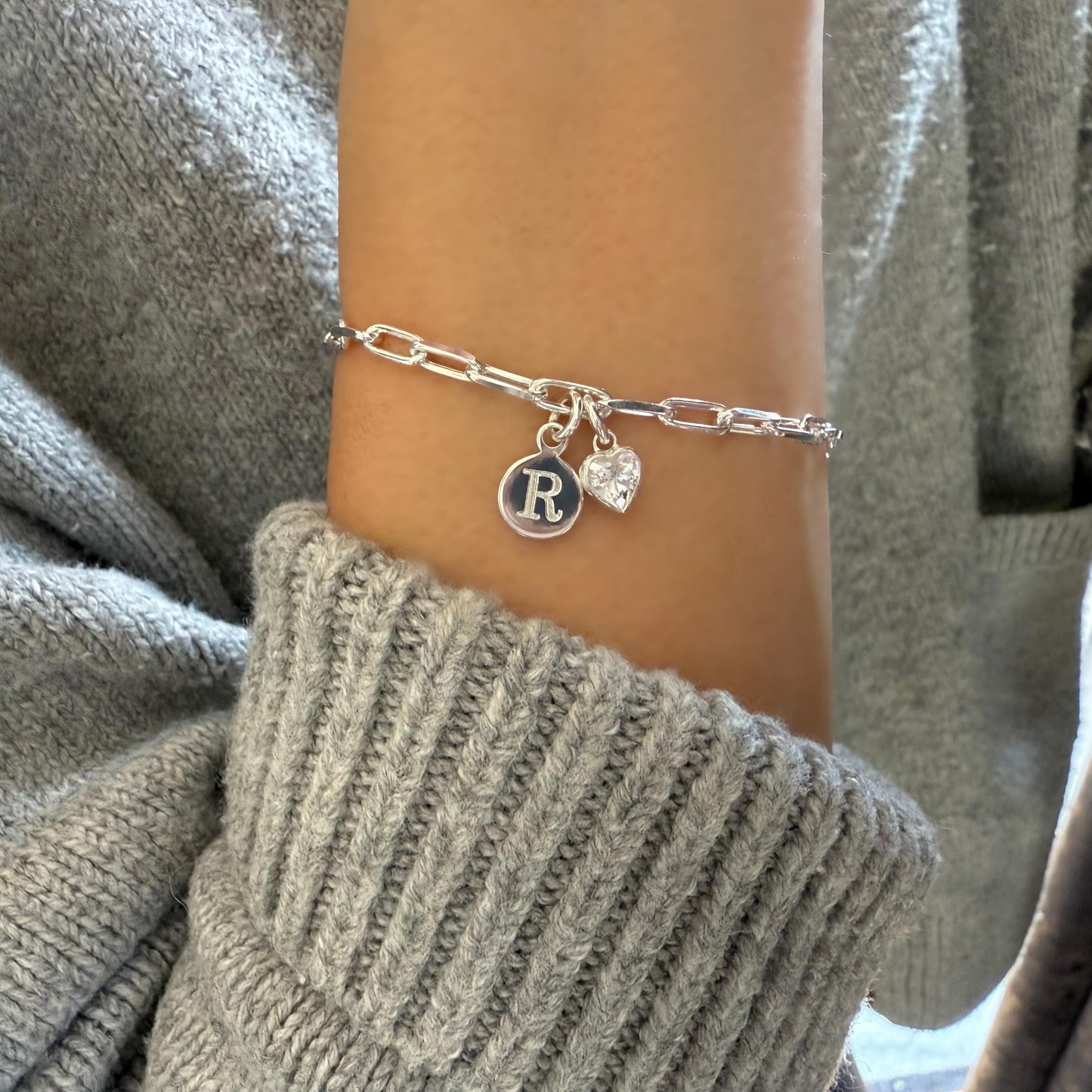 birthstone and initial sterling silver bracelet, engraved disc charm, personalised jewellery, monogram bracelet,18th birthday gift, SB2504