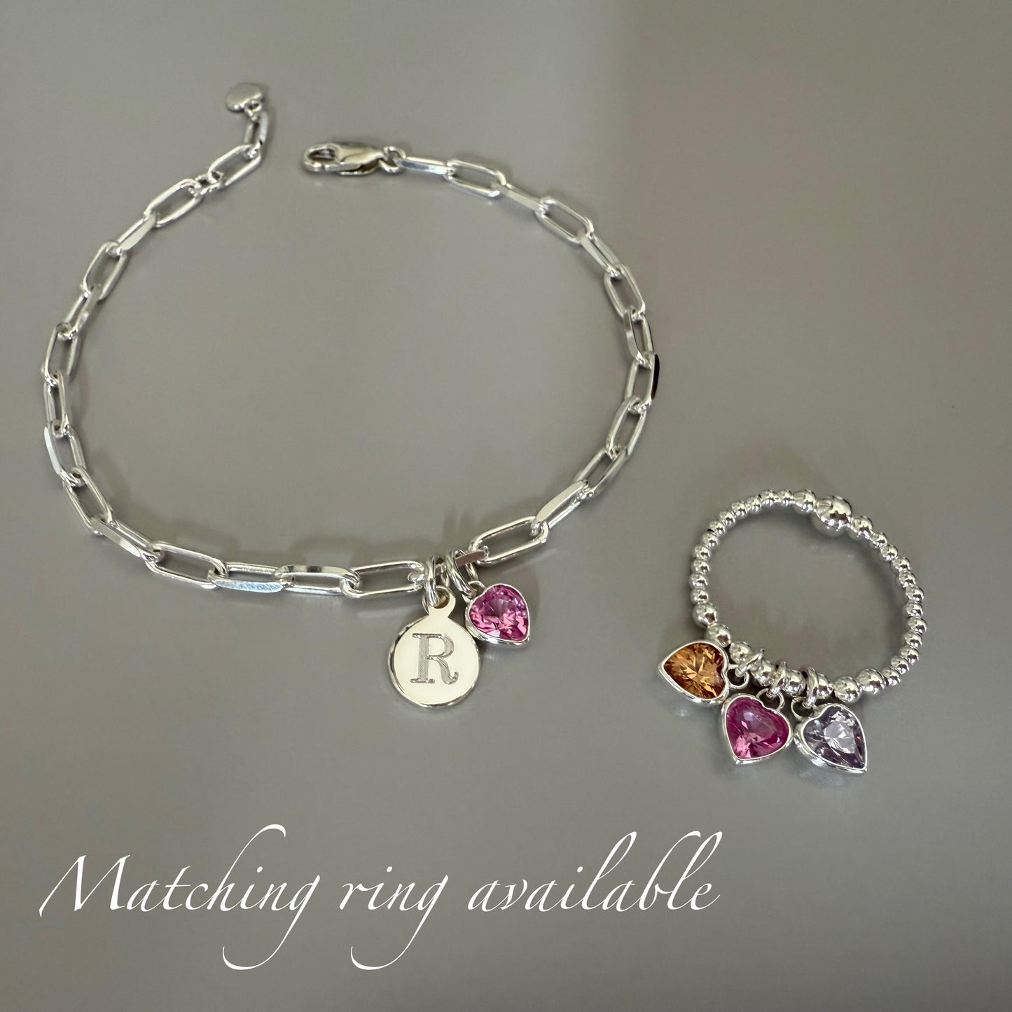 birthstone and initial sterling silver bracelet, engraved disc charm, personalised jewellery, monogram bracelet,18th birthday gift, SB2504