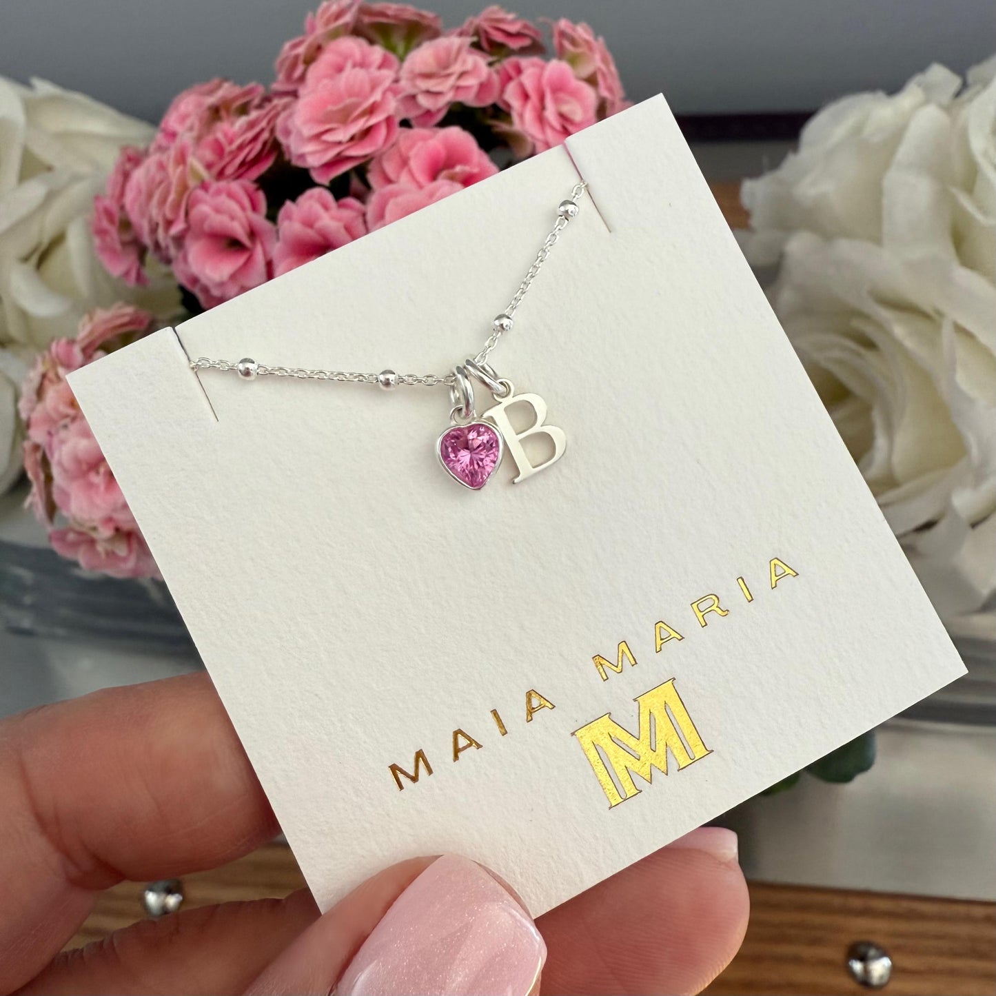 initial and birthstone personalised necklace, sterling silver, satellite chain, monogram necklace for 18th birthday, gifts for new mum