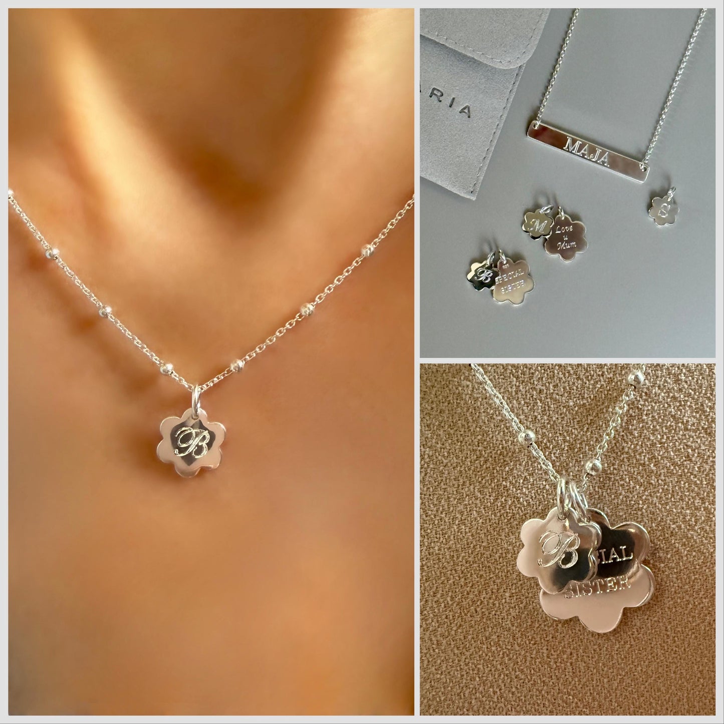 engraved initial flower charm for necklace, letter pendant, minimalist, monogram charm, personalised birthday gift, daisy mini