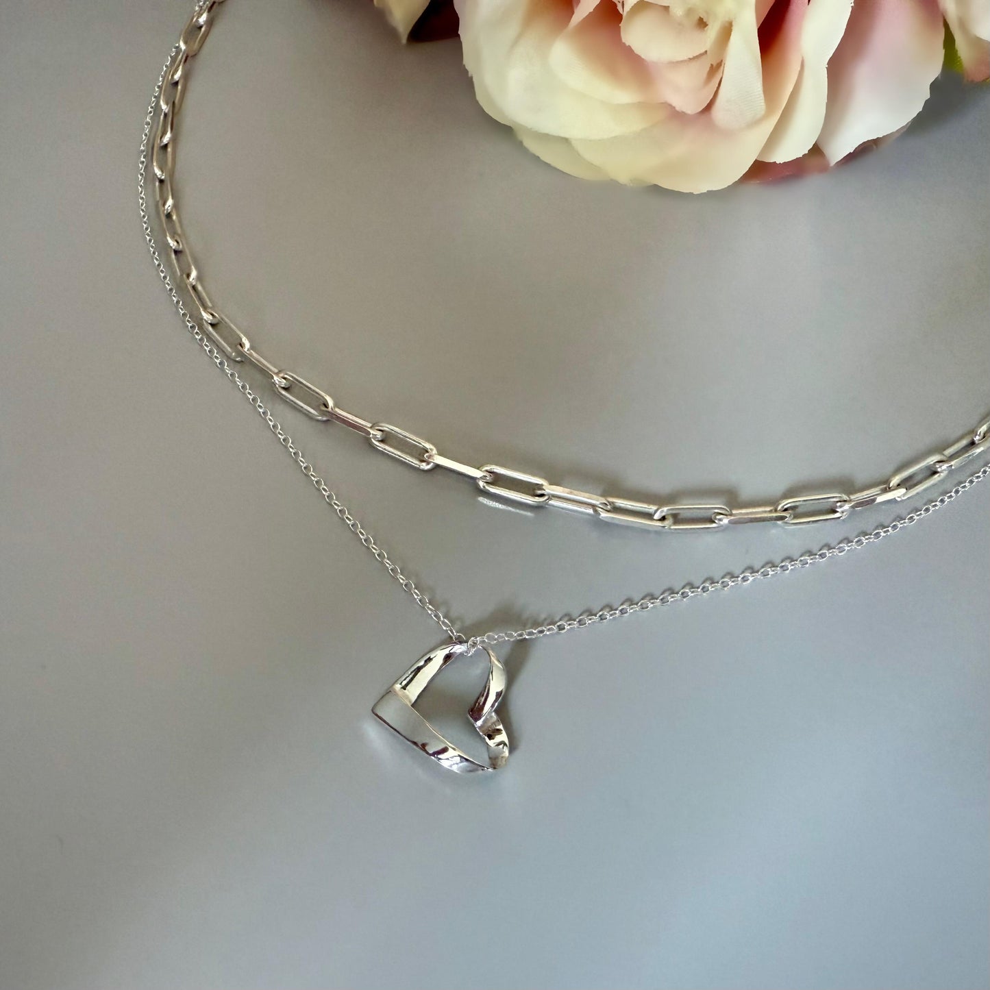open heart sterling silver necklace, birthday gift, everyday jewellery, floating heart pendant, necklace for women, affordable gifts, SN2505