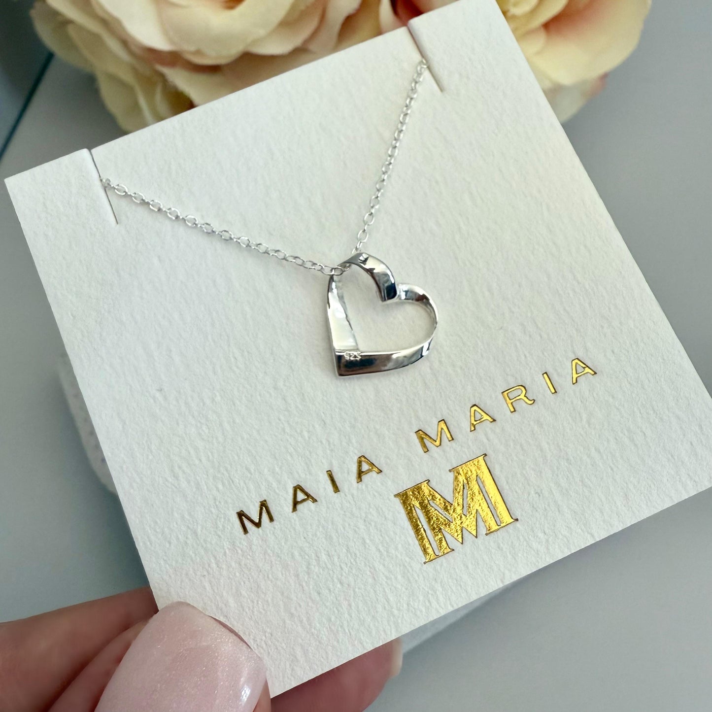 open heart sterling silver necklace, birthday gift, everyday jewellery, floating heart pendant, necklace for women, affordable gifts, SN2505