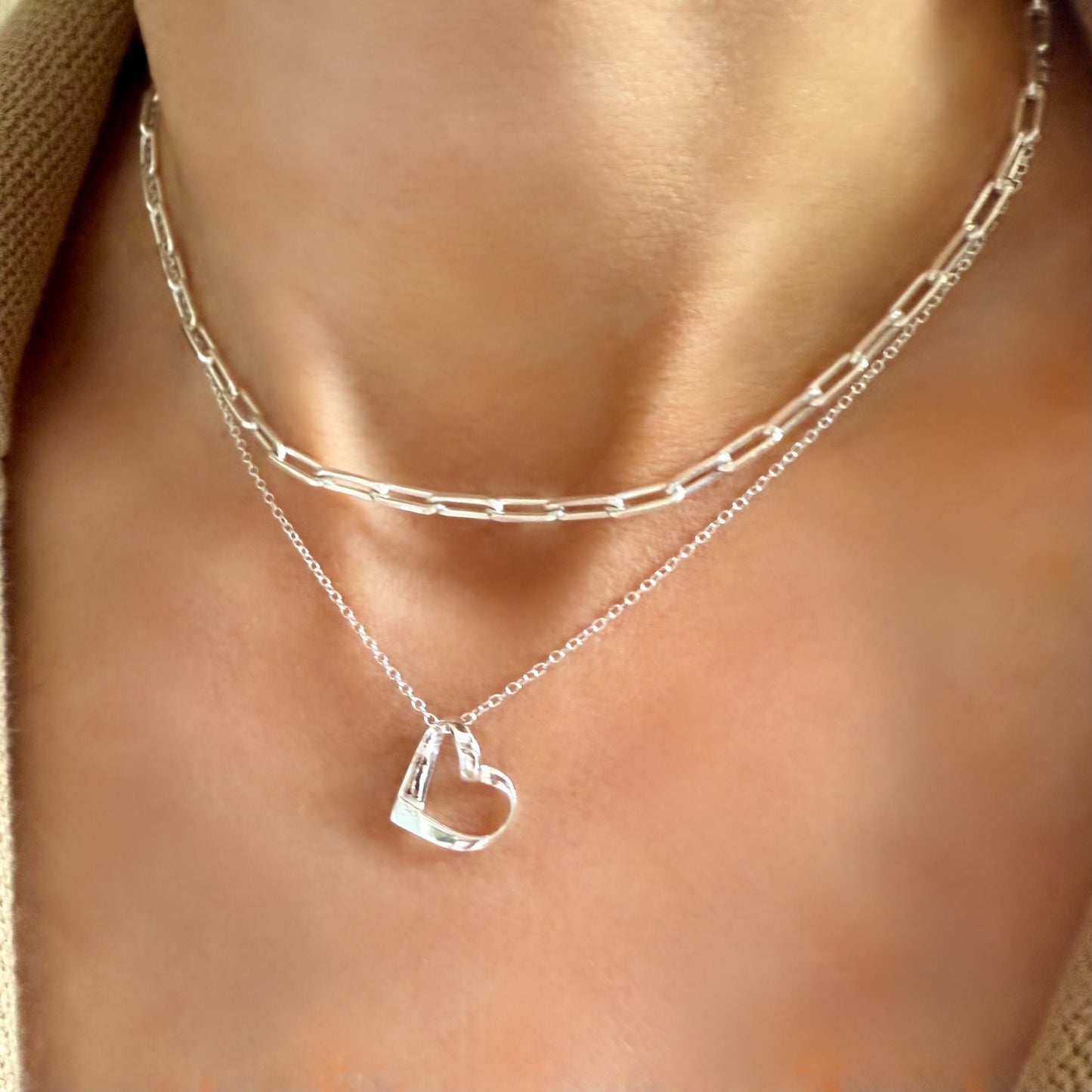 open heart sterling silver necklace, birthday gift, everyday jewellery, floating heart pendant, necklace for women, affordable gifts, SN2505