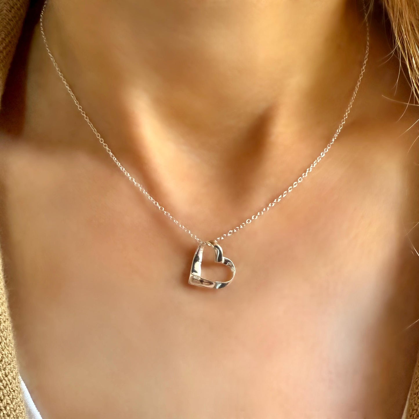 open heart sterling silver necklace, birthday gift, everyday jewellery, floating heart pendant, necklace for women, affordable gifts, SN2505