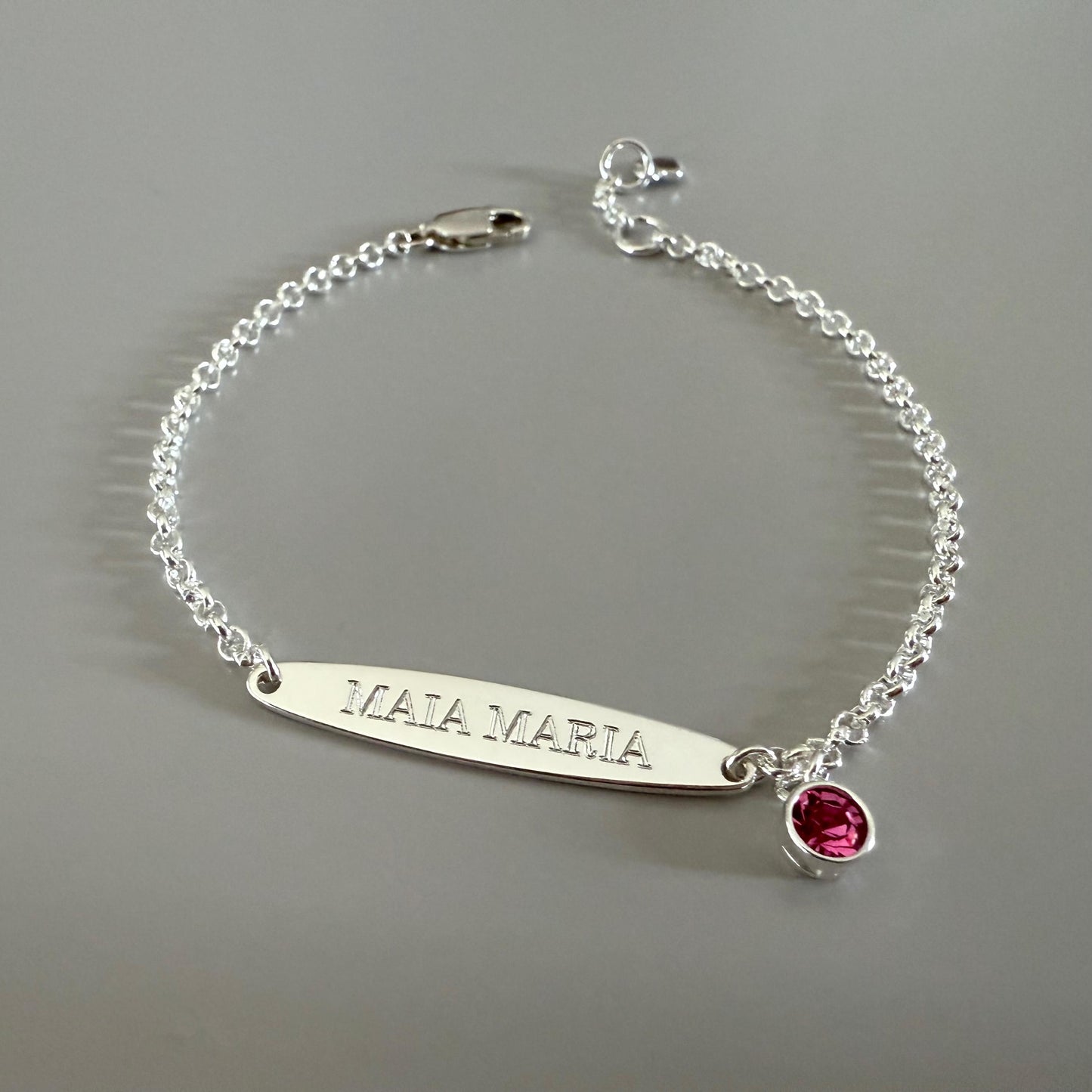 birthstone bracelet, name bar bracelet, sterling silver, engraved name plate, personalised gifts, birthday gift, gift for women, SBE12