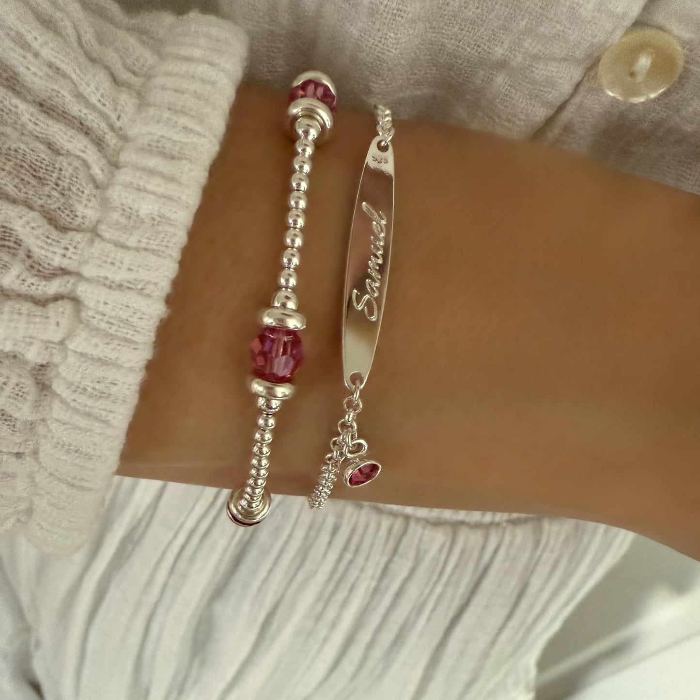 birthstone bracelet, name bar bracelet, sterling silver, engraved name plate, personalised gifts, birthday gift, gift for women, SBE12