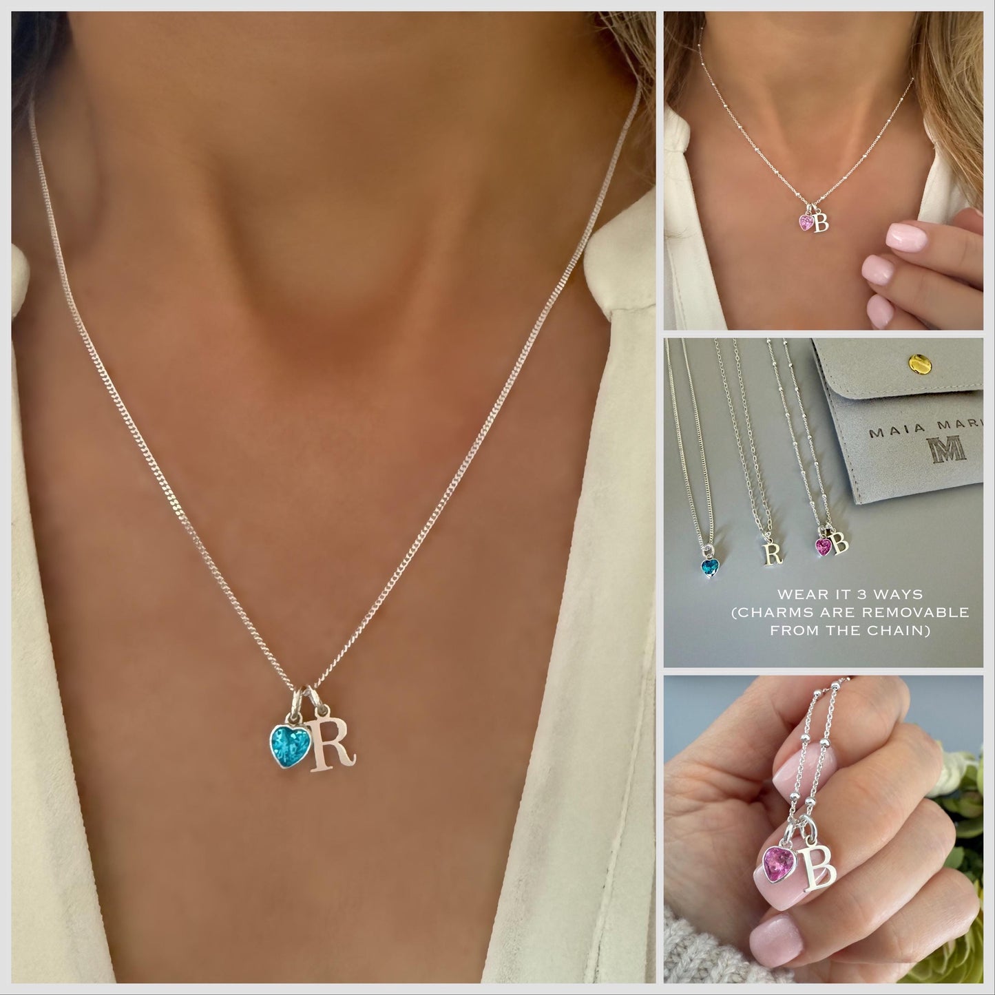 initial and birthstone personalised necklace, sterling silver, satellite chain, monogram necklace for 18th birthday, gifts for new mum