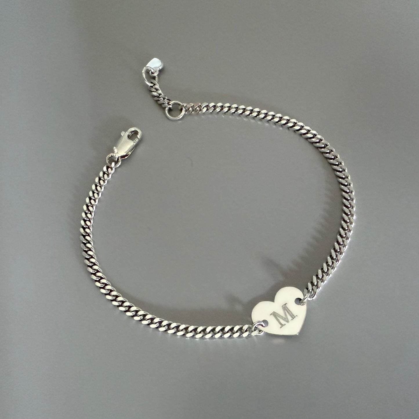 heart initial chain and link bracelet, engraved letter, bracelet for women, keepsake, 925 silver, personalised gifts, birthday gifts, SBE14