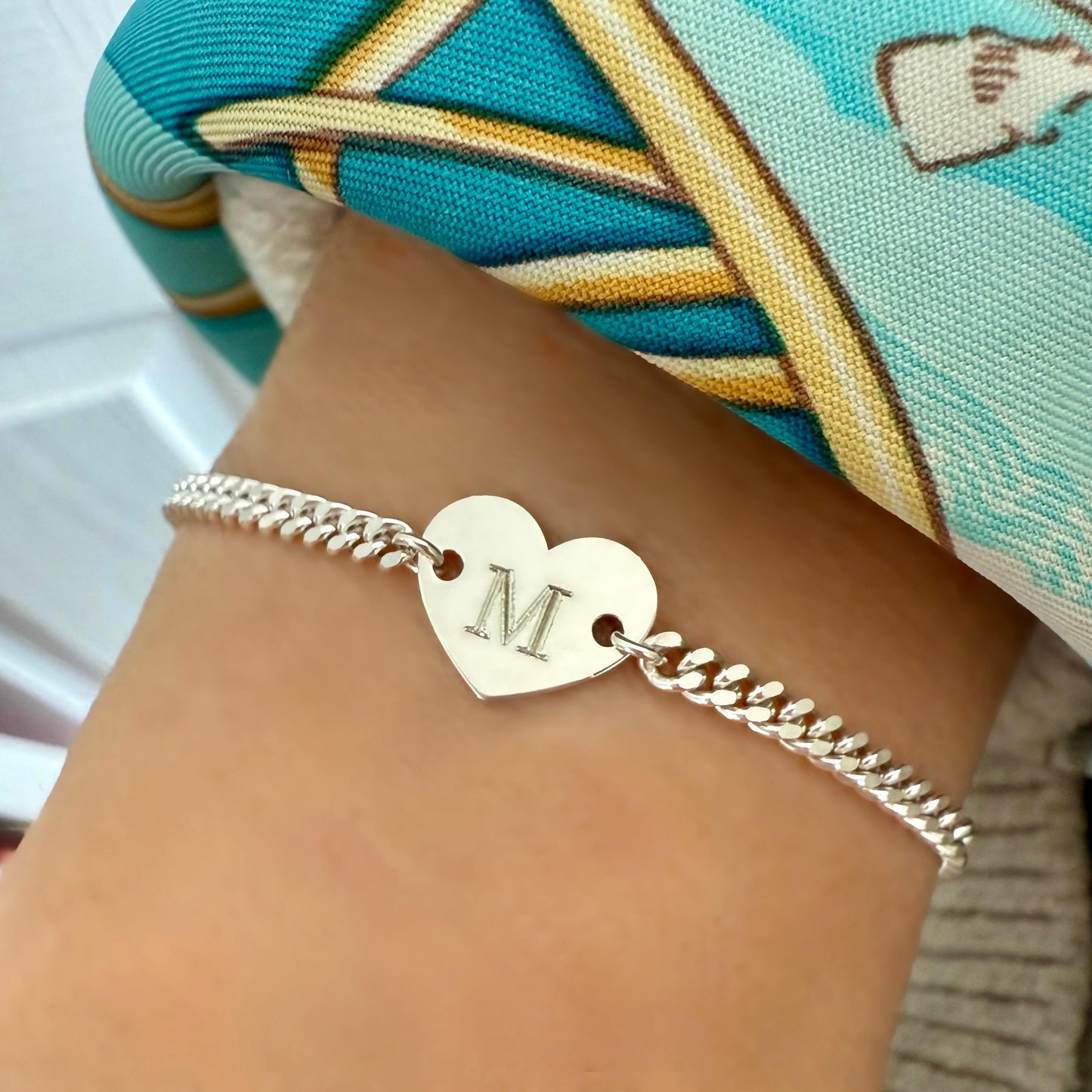 heart initial chain and link bracelet, engraved letter, bracelet for women, keepsake, 925 silver, personalised gifts, birthday gifts, SBE14