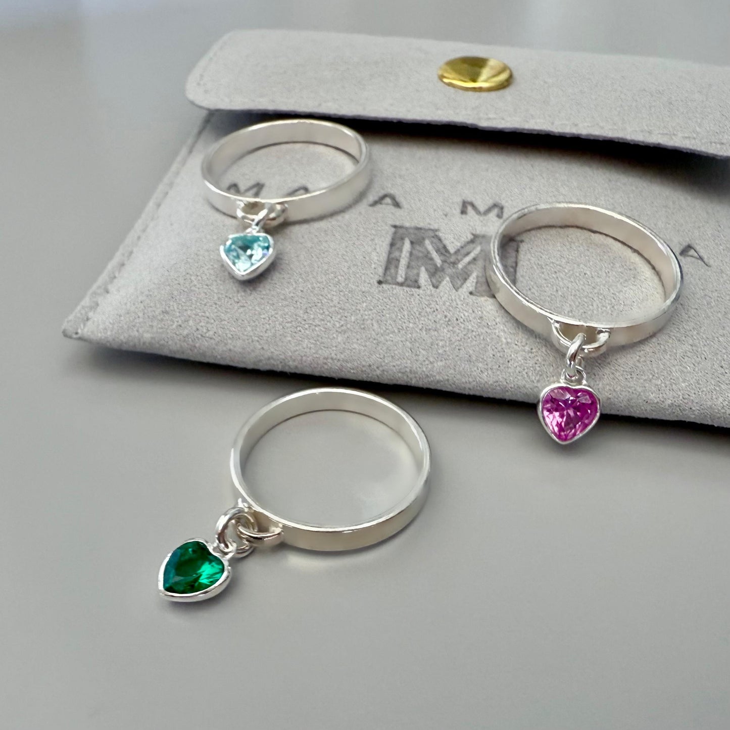 birthstone heart charm ring, sterling silver, birthday gift, silver band ring, heart ring, minimalist jewellery, dangle ring, SRM03