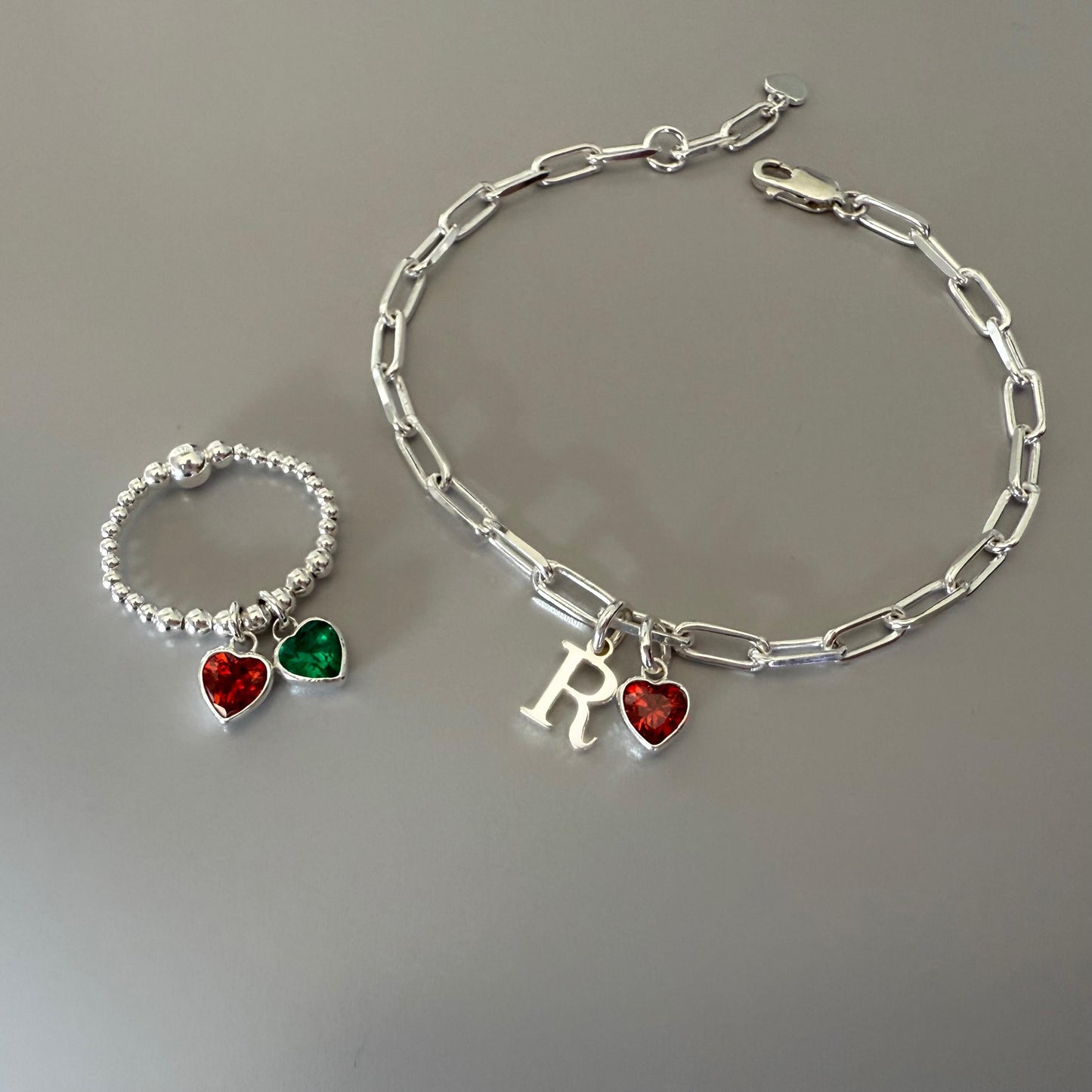 birthstone heart and initial sterling silver bracelet, personalised jewellery, monogram bracelet,18th birthday gift, keepsake, SB2506