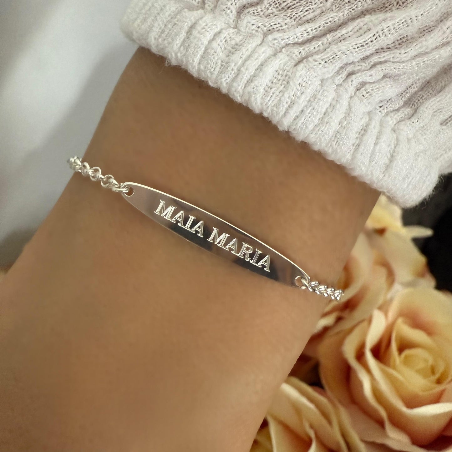 personalised name bar bracelet, engraved name plate, sterling silver, everyday jewellery, birthday gift, gift for her, dainty chain, SBE11
