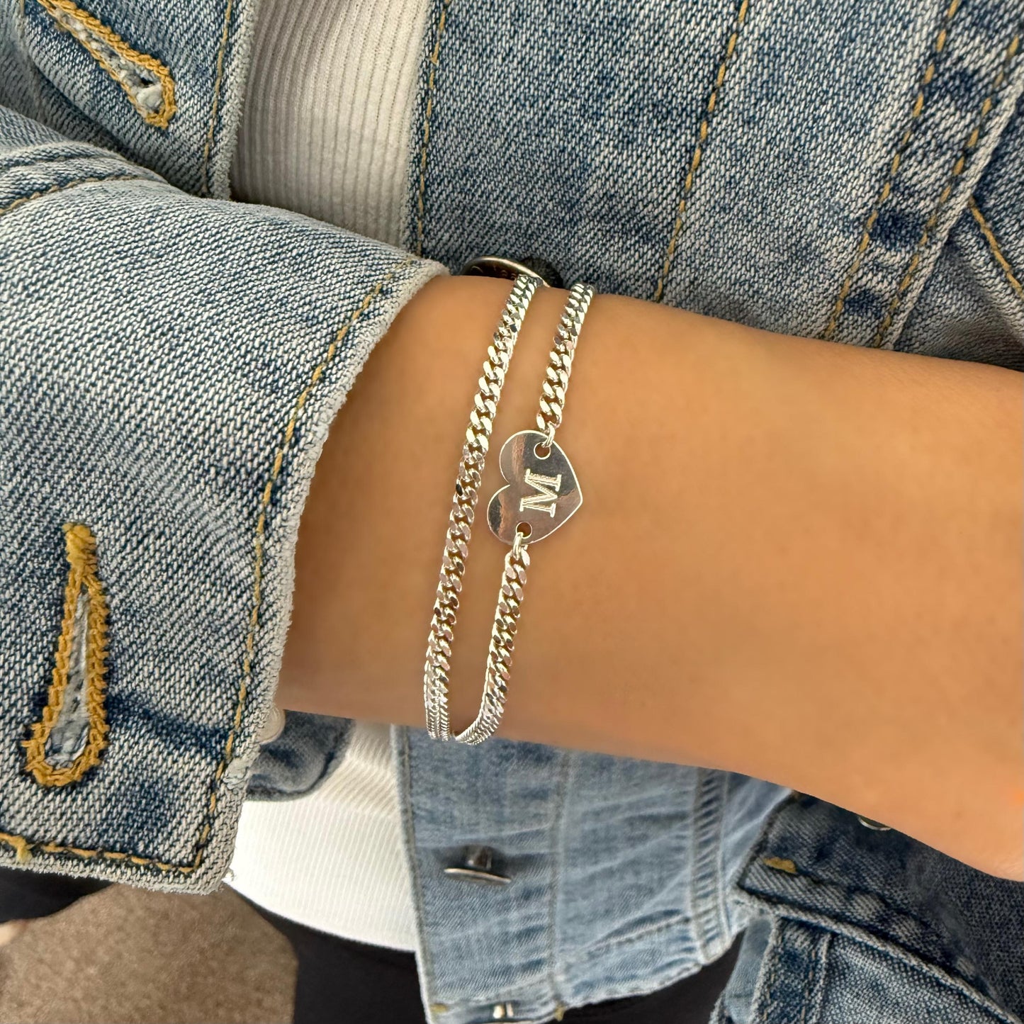 heart initial chain and link bracelet, engraved letter, bracelet for women, keepsake, 925 silver, personalised gifts, birthday gifts, SBE14