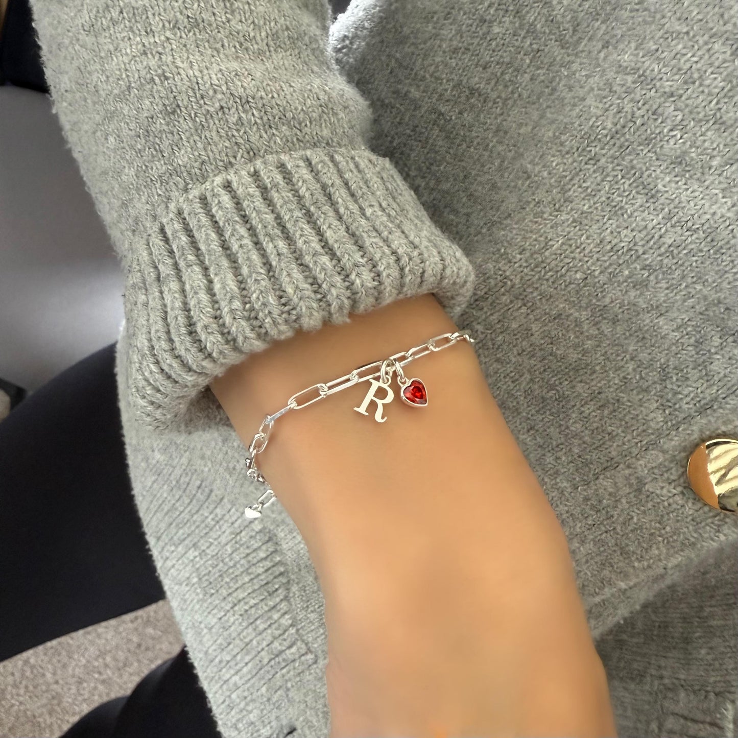 birthstone heart and initial sterling silver bracelet, personalised jewellery, monogram bracelet,18th birthday gift, keepsake, SB2506