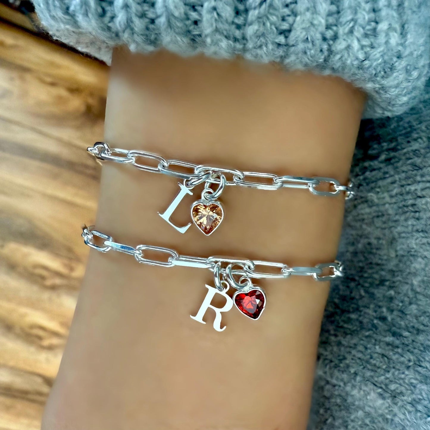 birthstone heart and initial sterling silver bracelet, personalised jewellery, monogram bracelet,18th birthday gift, keepsake, SB2506