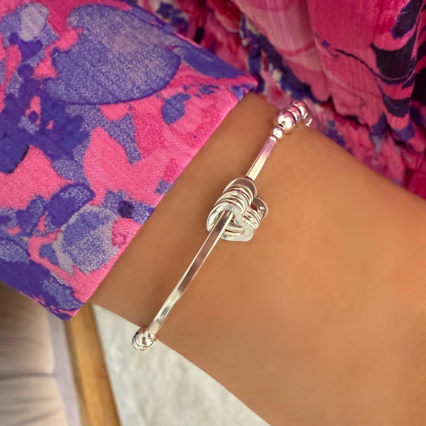 milestone birthday bracelet, sterling silver, 30th, 40th, 50th, 60th, 70th, 80th birthday gift, stretchy, gift for her, handmade gift, SBB04