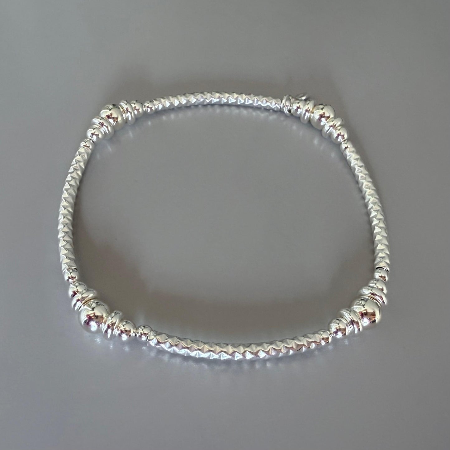 bangle beaded bracelet, sterling silver, stretchy, silver bracelet, handmade, minimalist, gift for women, stackable bracelet, SBB07